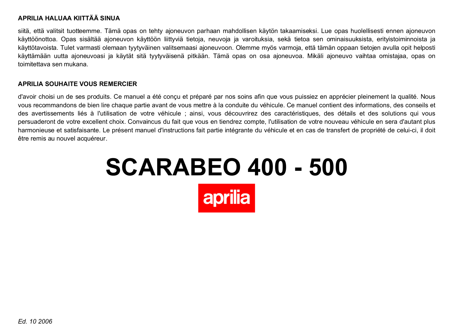 APRILIA SCARABEO 400-500 User Manual