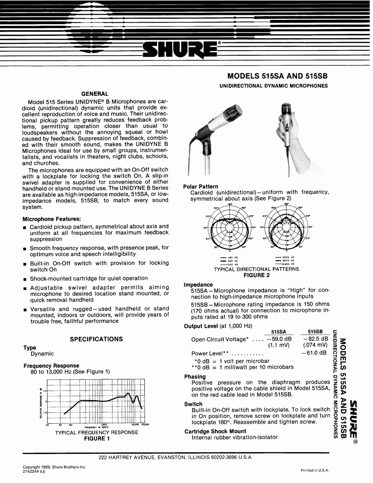 Shure 515SB, 515SA User Manual - ManualMachine.com