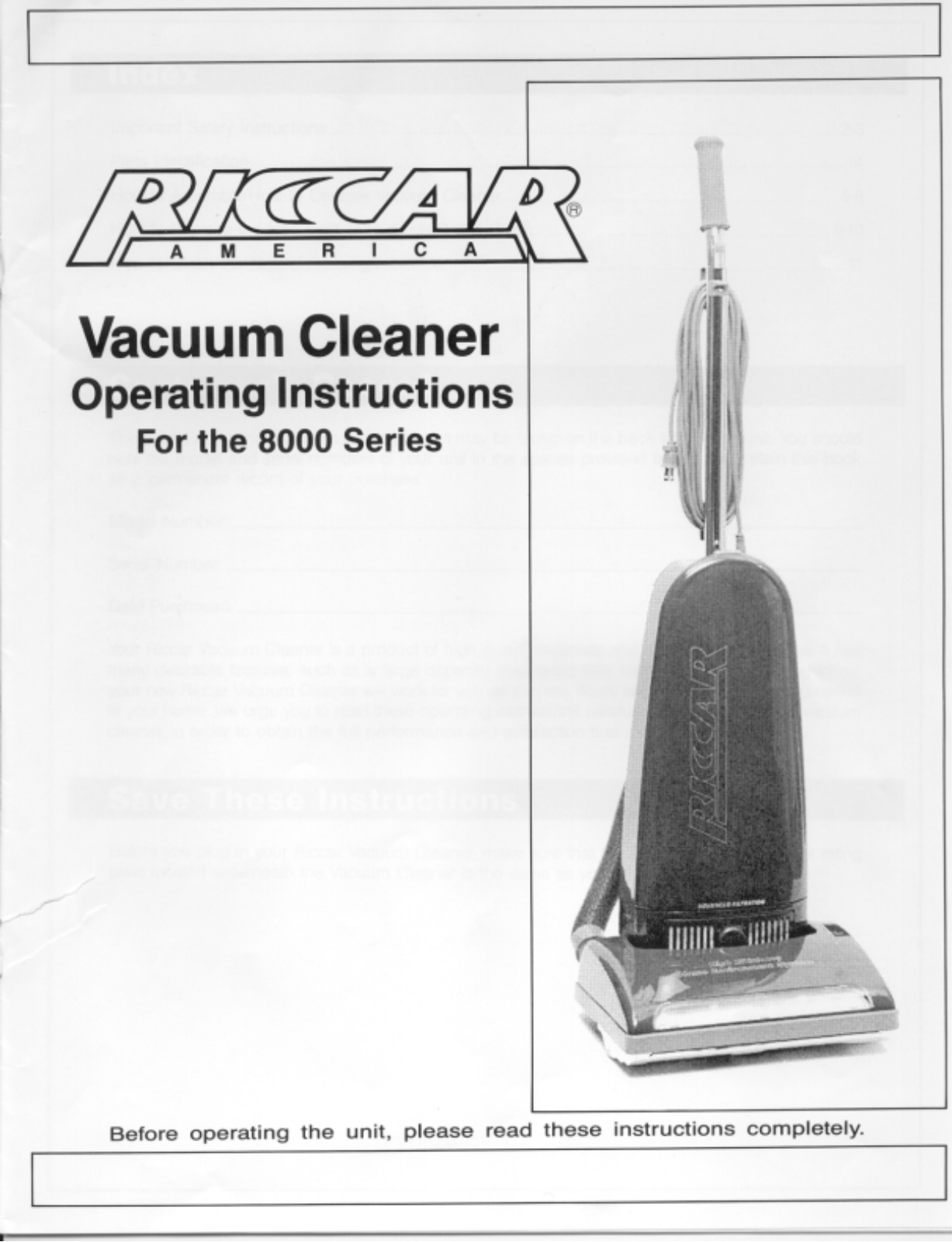 Riccar 8000 User Manual