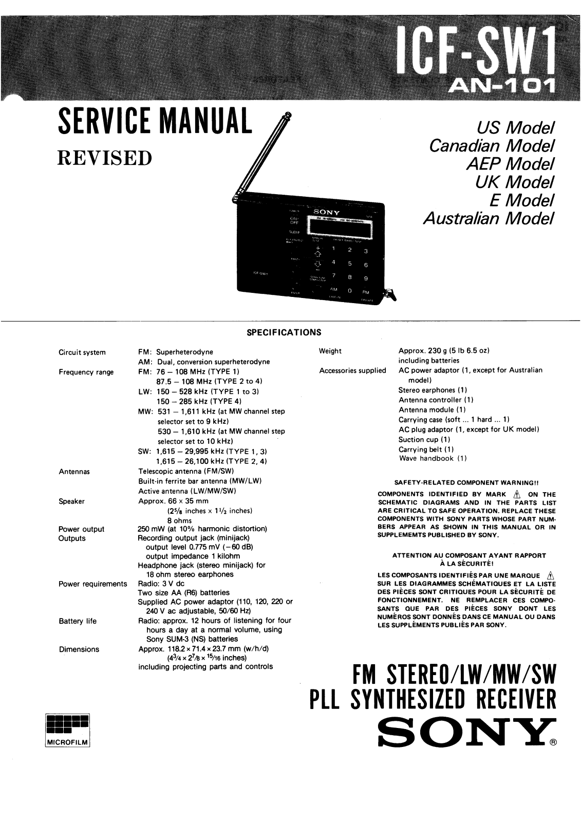 SONY ICF SW1 Service Manual