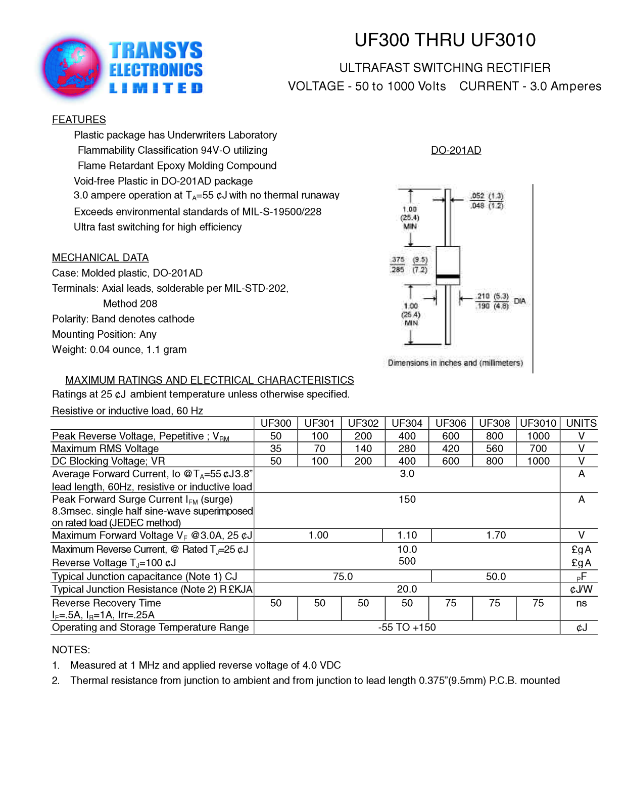 TEL UF3010, UF300, UF301, UF308, UF306 Datasheet