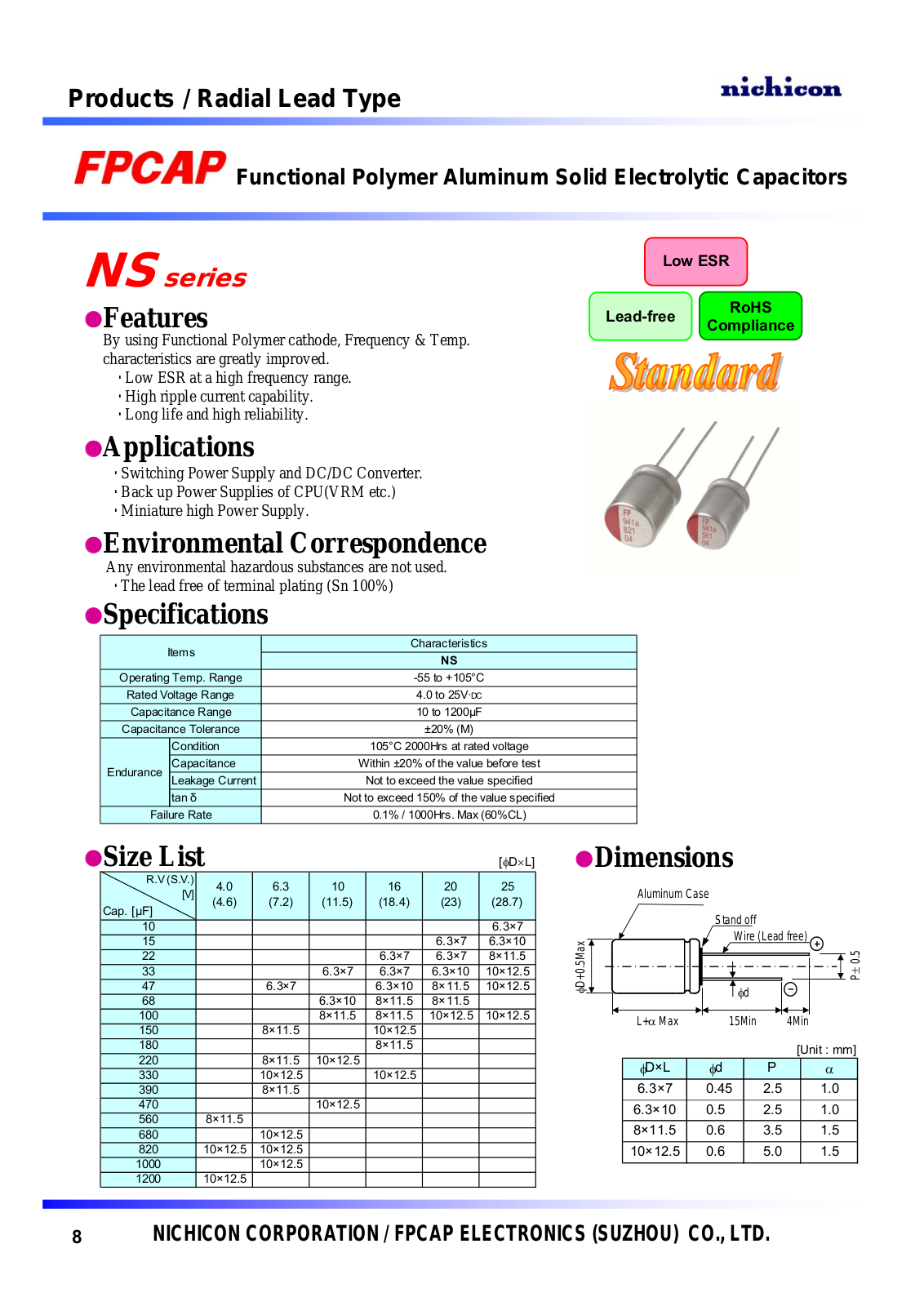 Datasheet FPCAP [polymer thru-hole] Type RE - NS Series Datasheet - ManualMachine.com