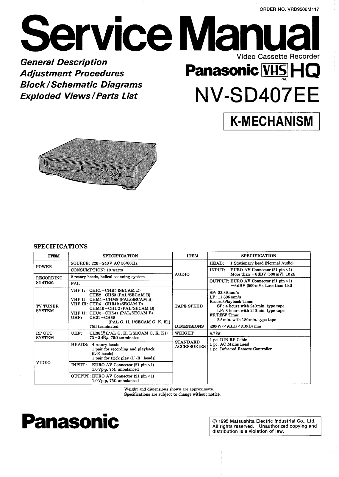PANASONIC NV-SD407 Service Manual