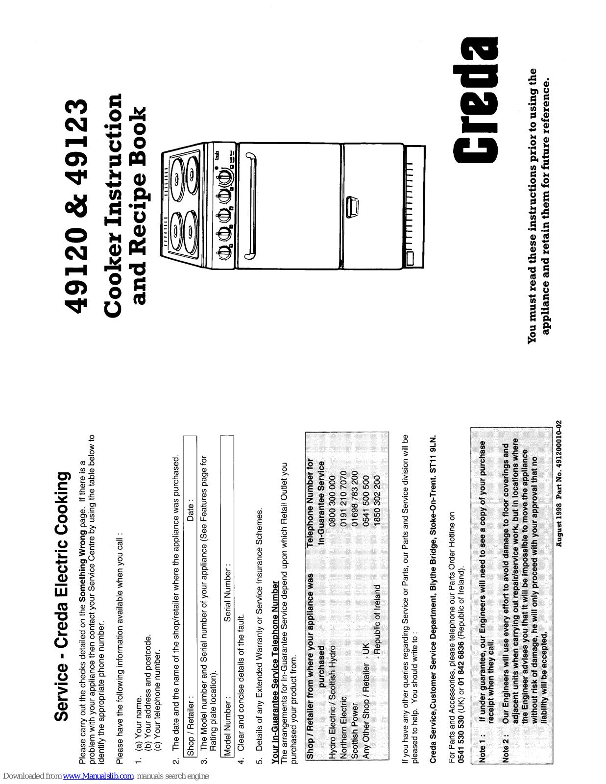 Creda HB49123, 49123, 49120 Instruction And Recipe Book