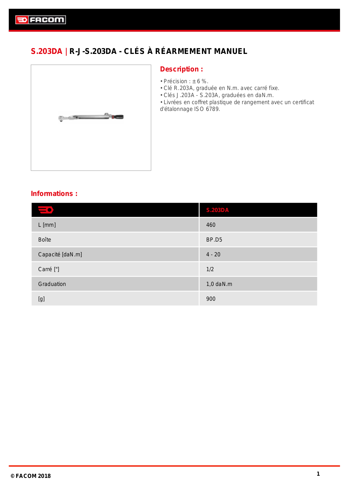 Facom S.203DA Specification - ManualMachine.com