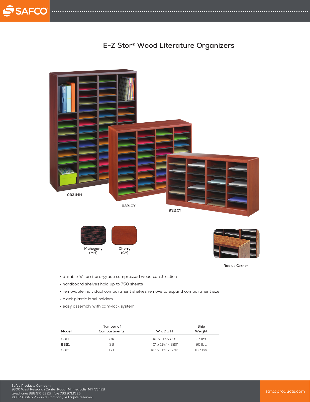 Safco 9331MH, 9321CY, 9321MH, 9331CY, 9311CY User Manual