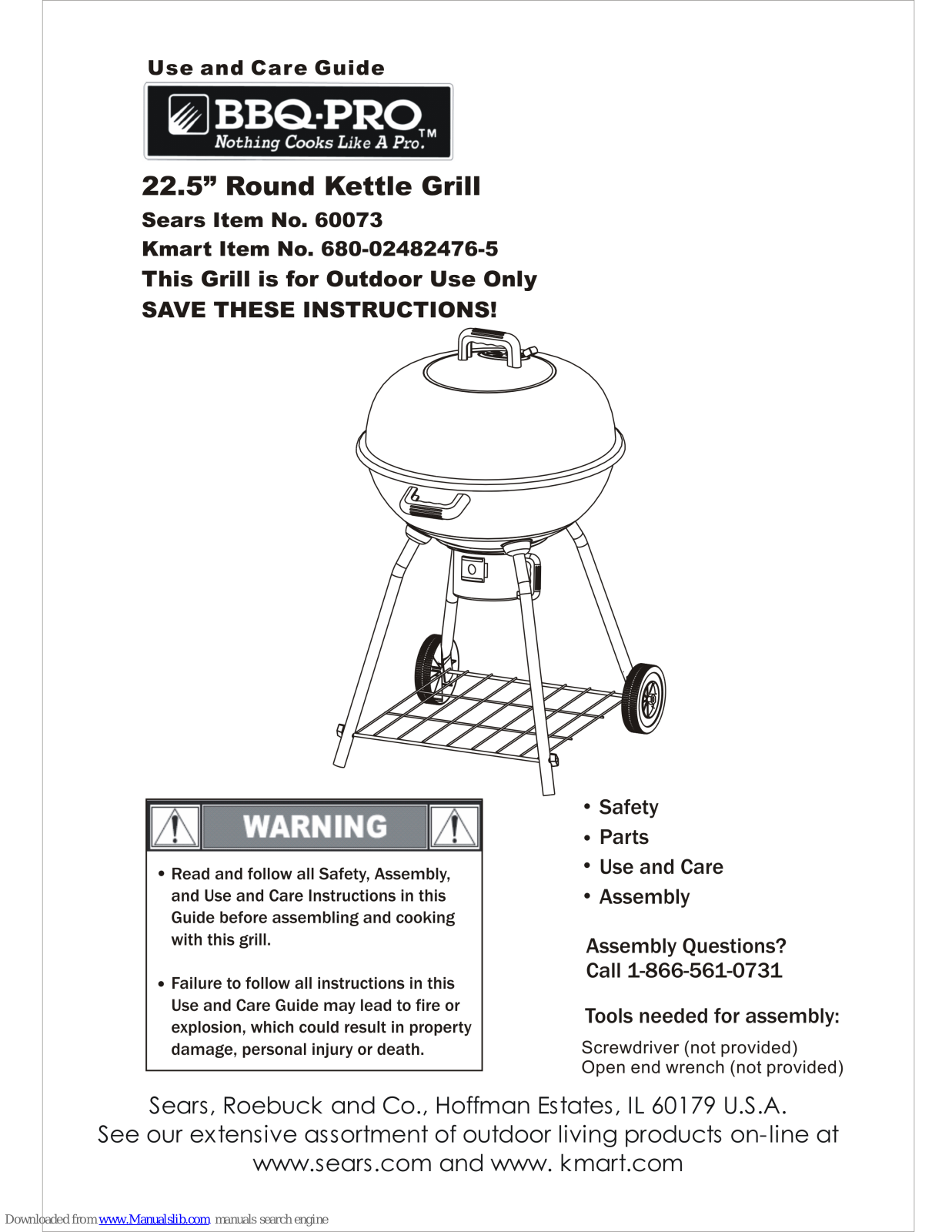 Sears BBQ-PRO 60073 Use And Care Manual