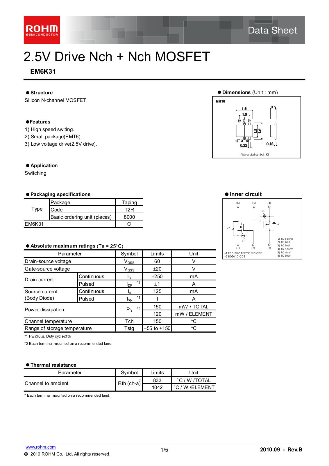 ROHM EM6K31 Technical data