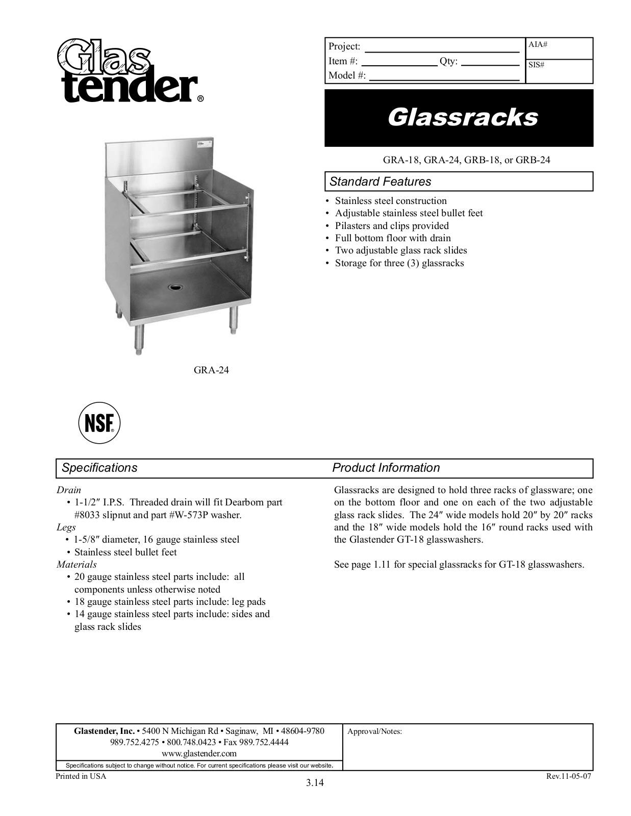 Glastender GRA-18, GRA-24, GRB-24 General Manual