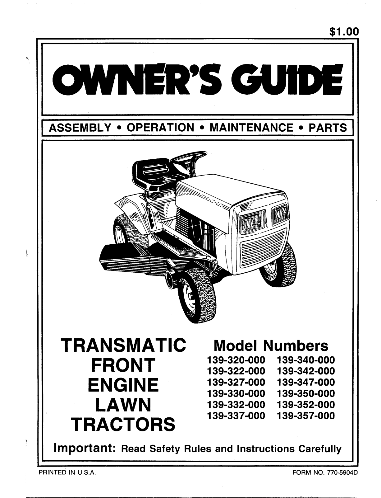 Mtd 139-320-000, 139-322-000, 139-327-000, 139-330-000, 139-332-000 owners Manual