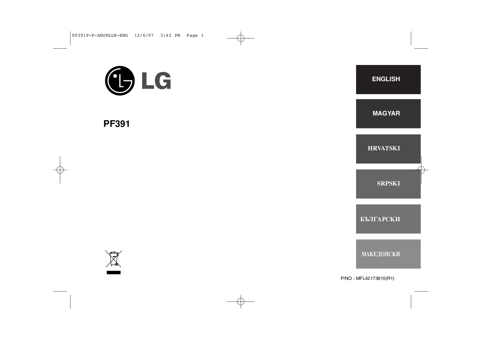 LG PF391 User Manual