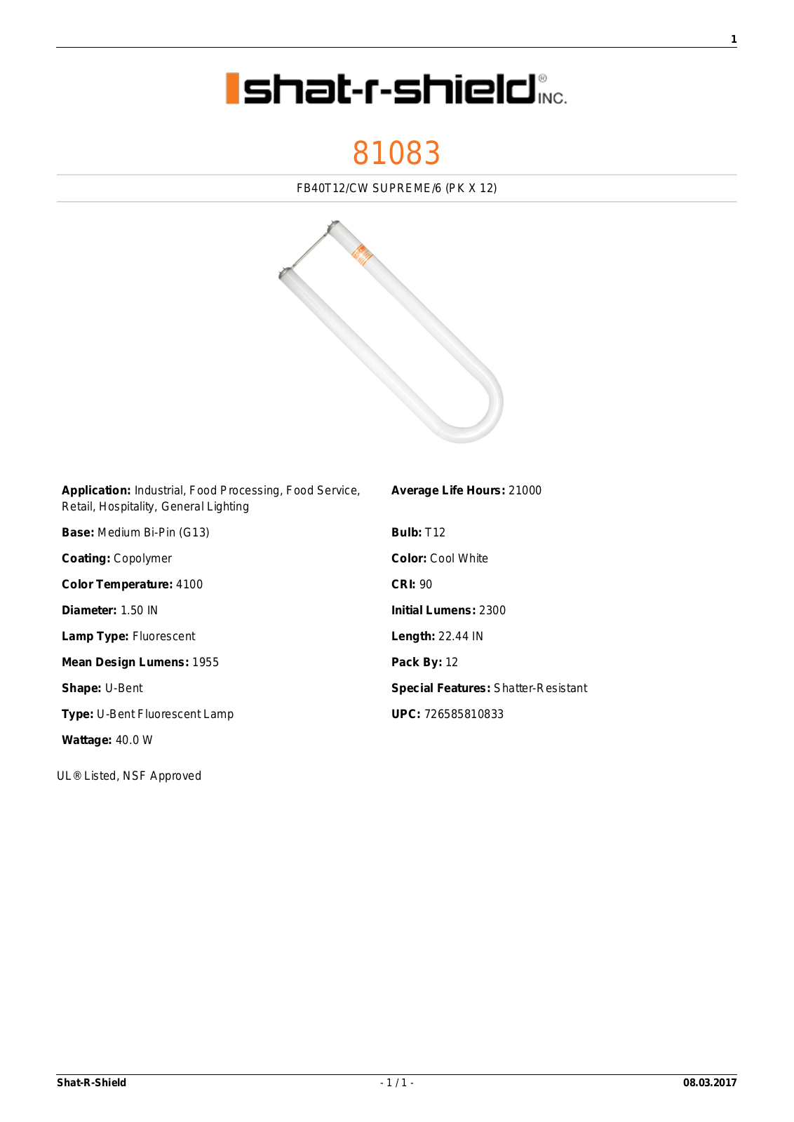 Shat-R-Shield 81083 Data sheet