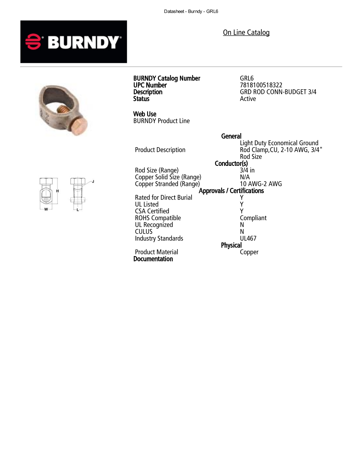 Burndy GRL6 Data Sheet