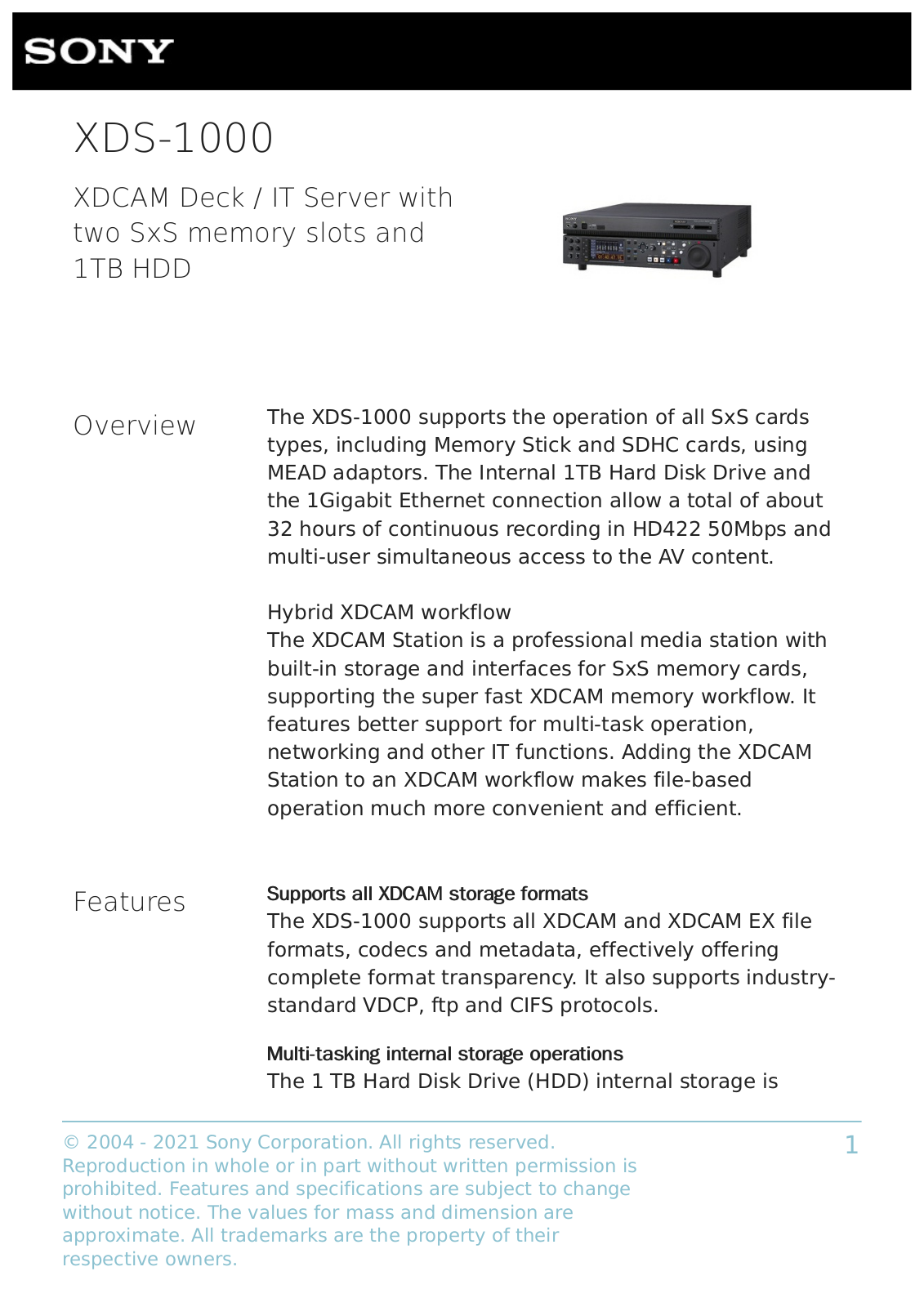 Sony XDS-1000 User Manual