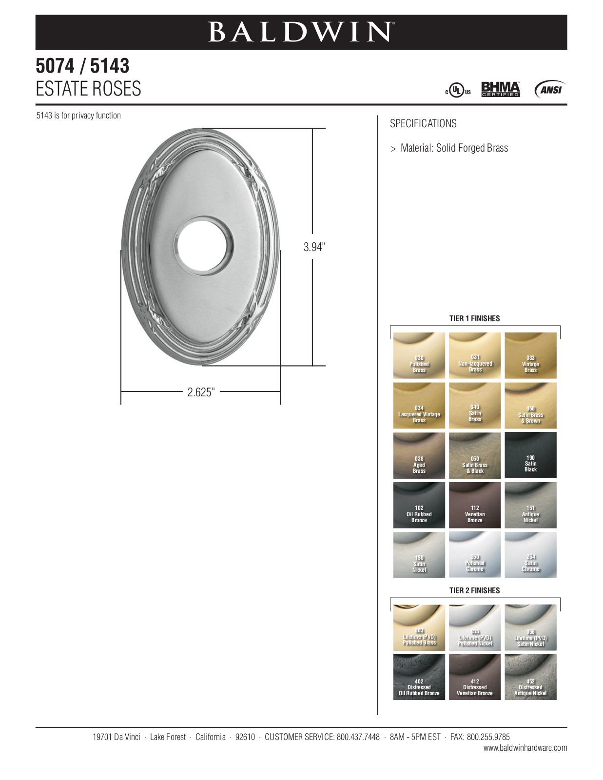 Baldwin 5143 Estate Rose User Manual