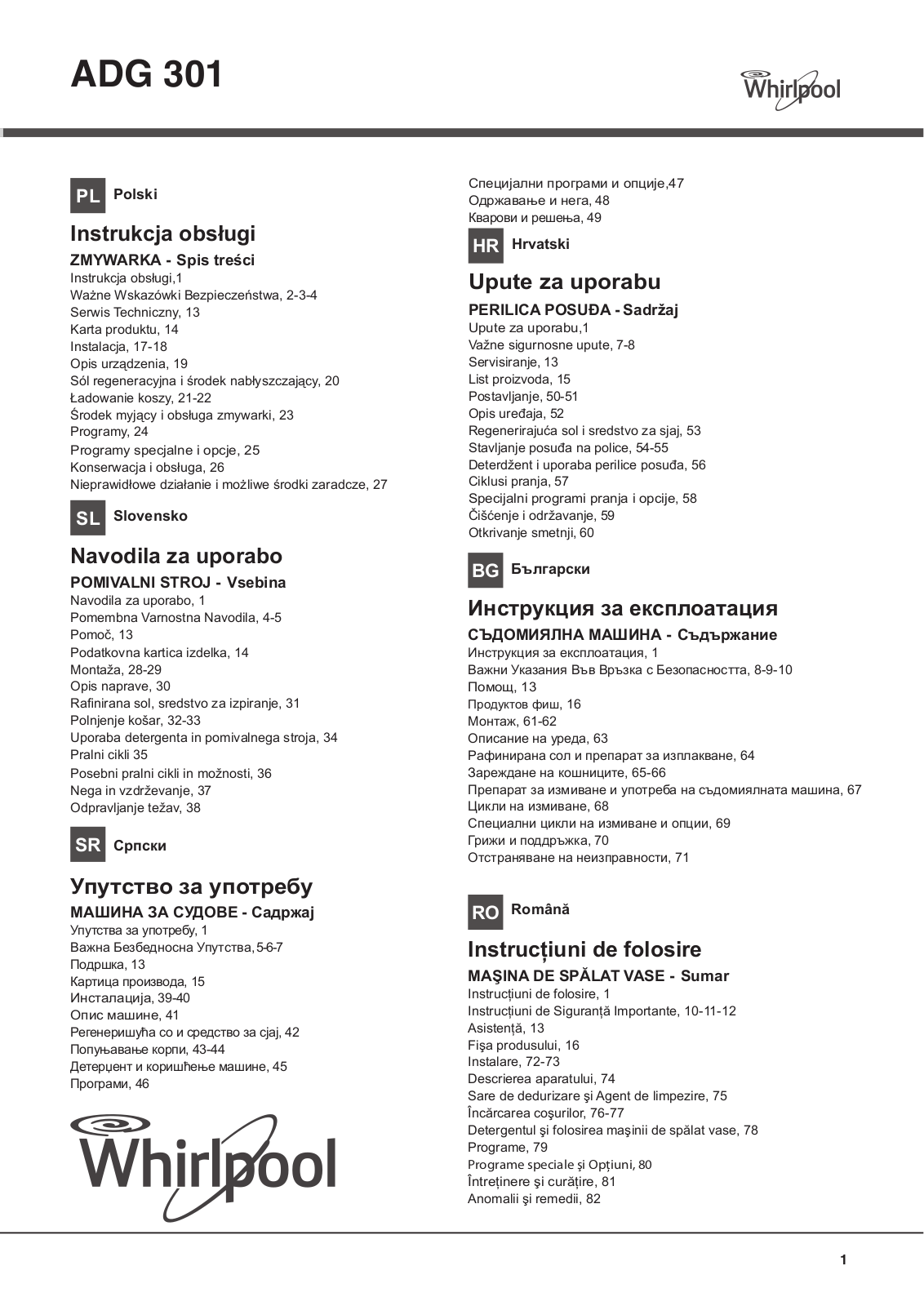 WHIRLPOOL ADG 301 User Manual