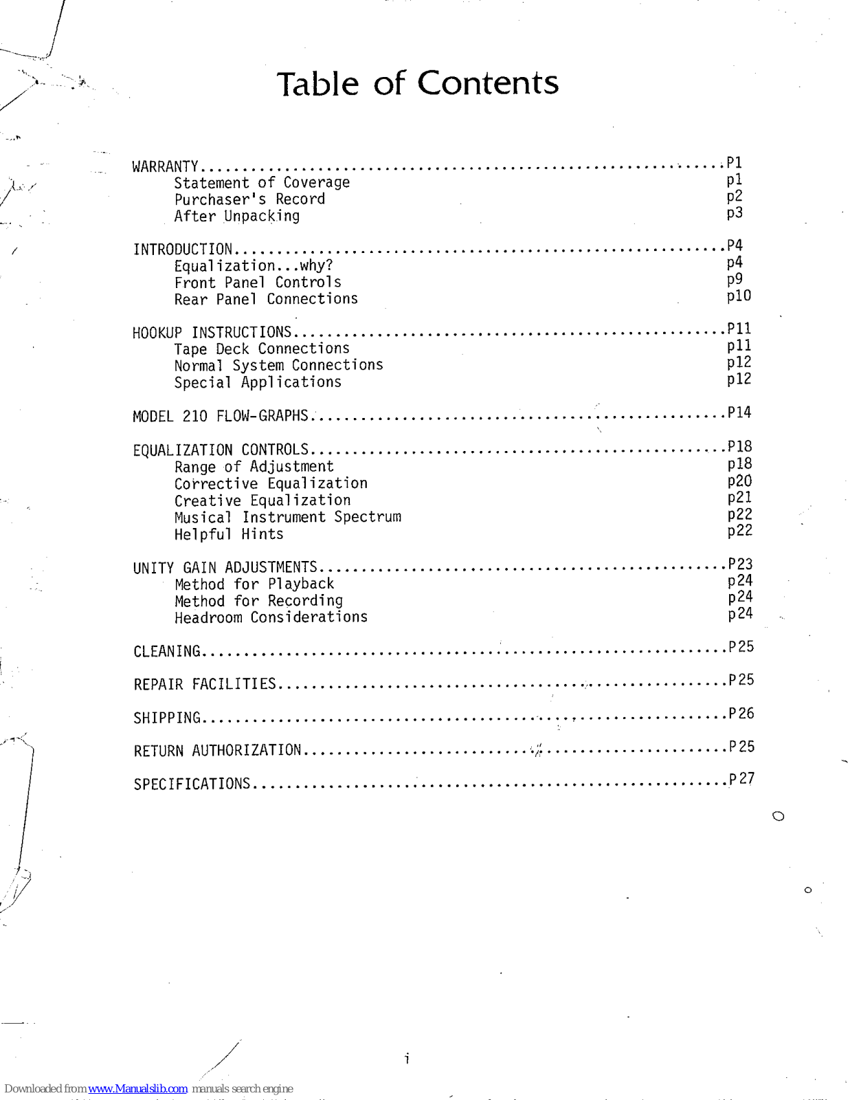 Spectro Acoustics 210 Owner's Manual