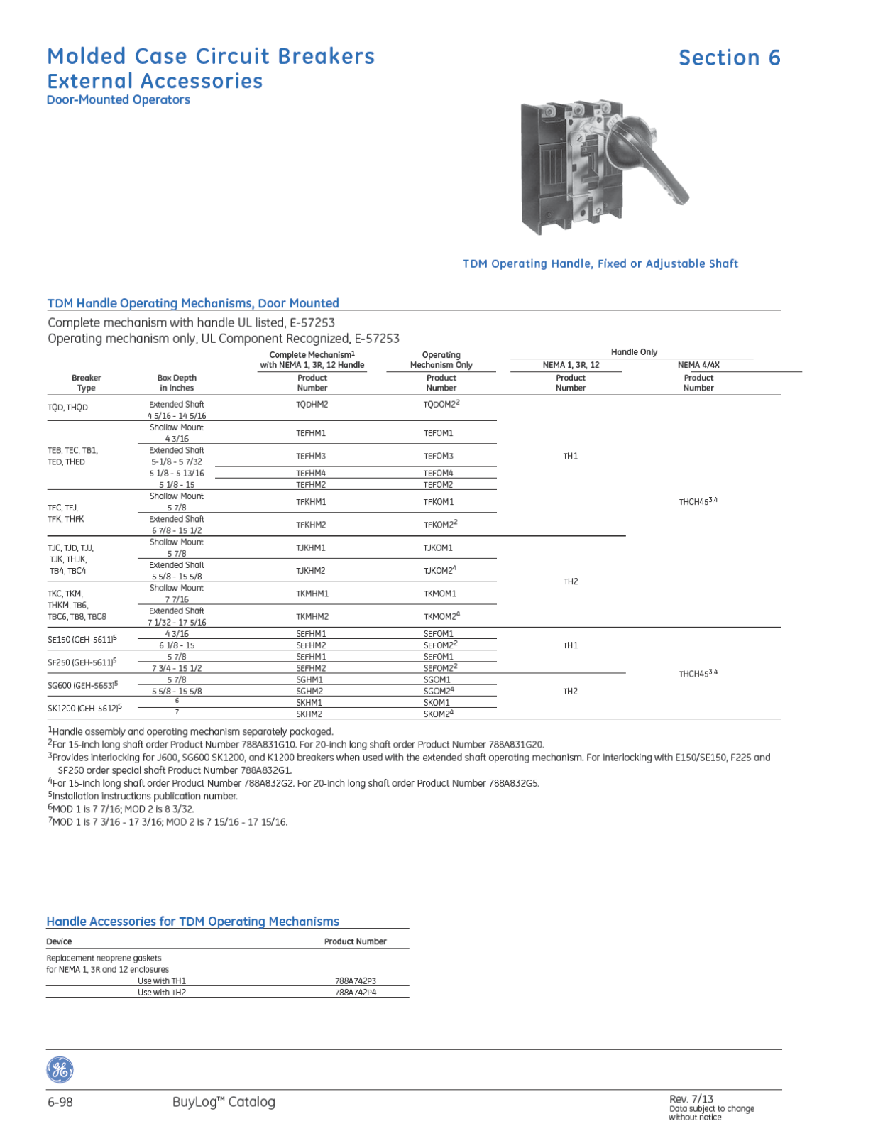 GE - General Electric Molded Case Circuit Breakers Accessories Catalog