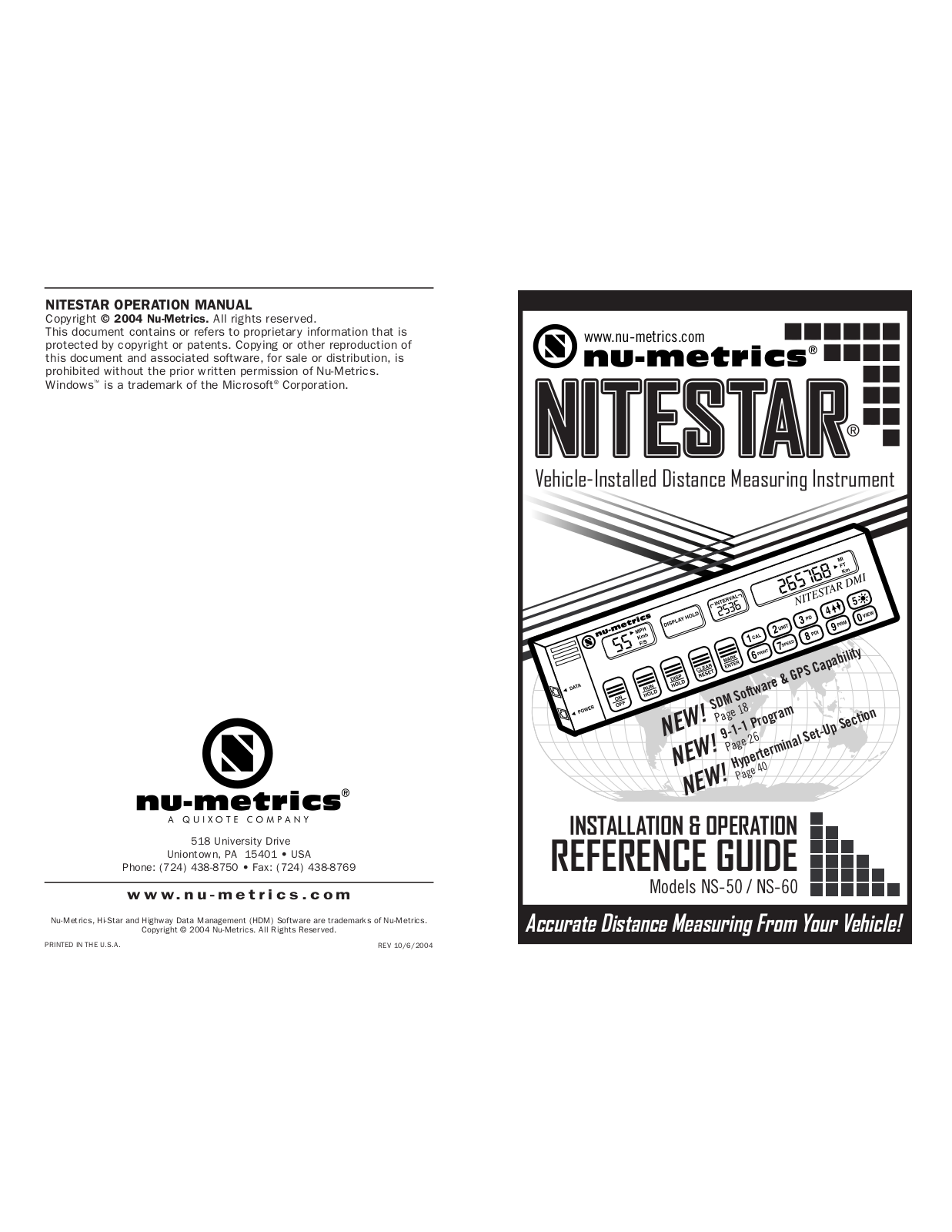 NU-METRICS NITESTAR Installation Manual - ManualMachine.com