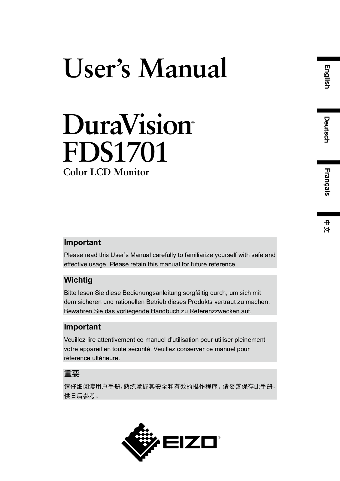 Eizo DURAVISION FDS1701 User Manual