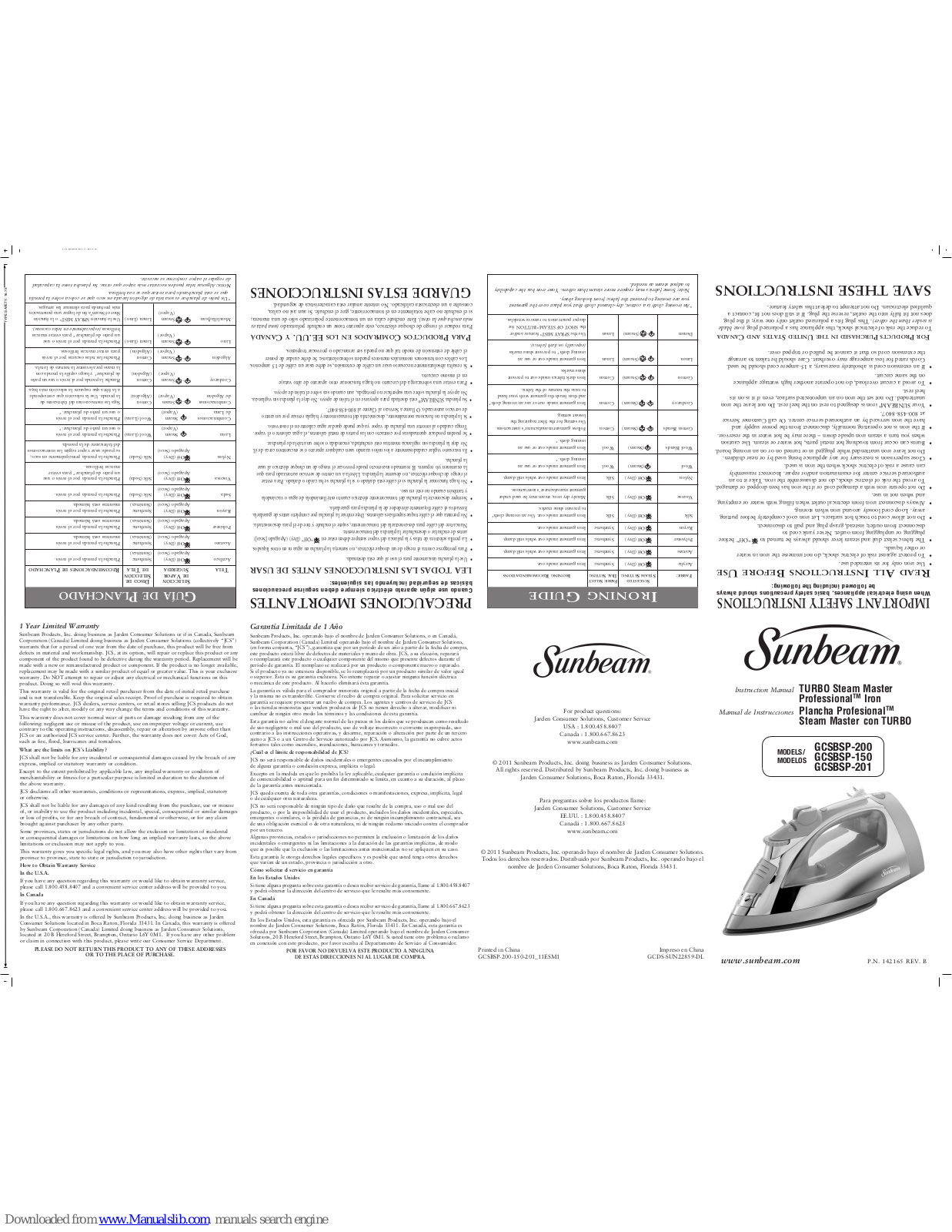 Sunbeam GCSBSP-200, GCSBSP-150 Instruction Manual