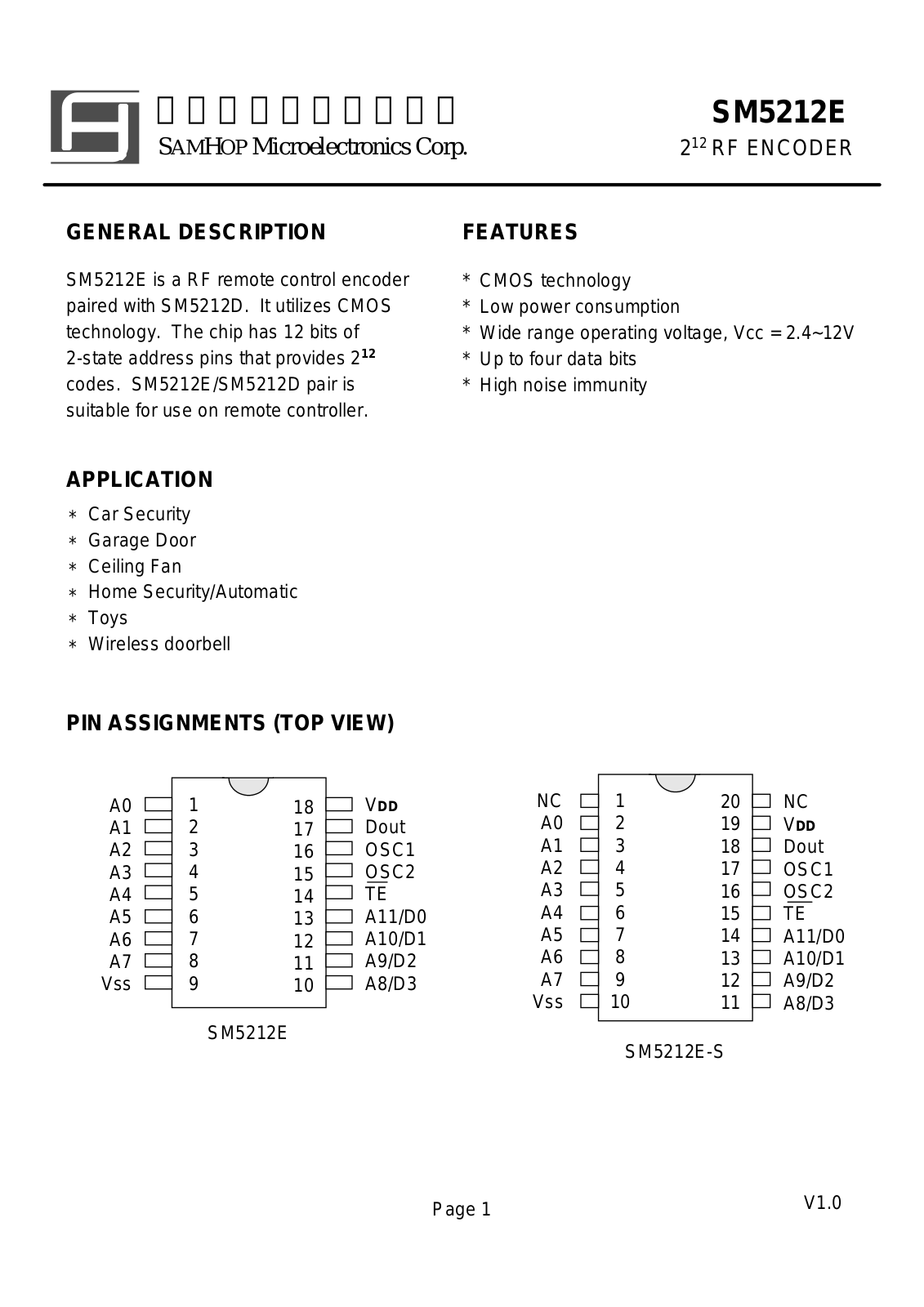 SamHop Microelectronics SM5212E, SM5212E-S Datasheet