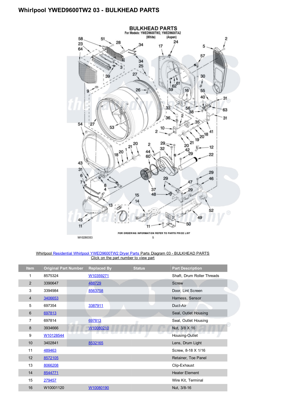 Whirlpool YWED9600TW2 Parts Diagram