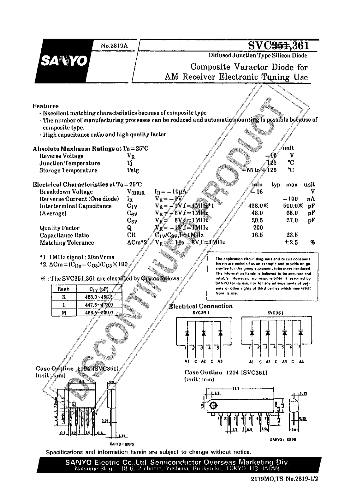 Sanyo SVC361 Specifications