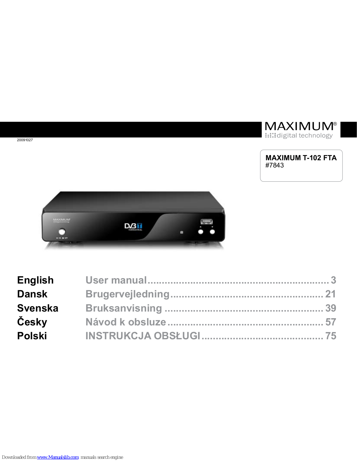 Maximum T-102 FTA User Manual - ManualMachine.com