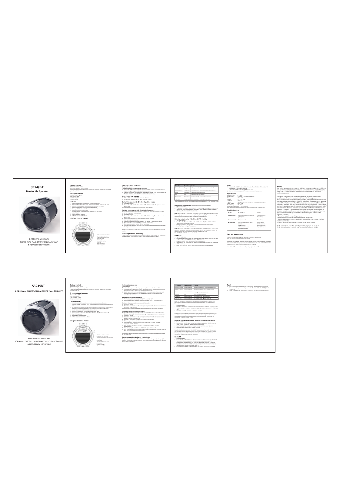 TEKSUN TECHNOLOGY 5B249BT User Manual