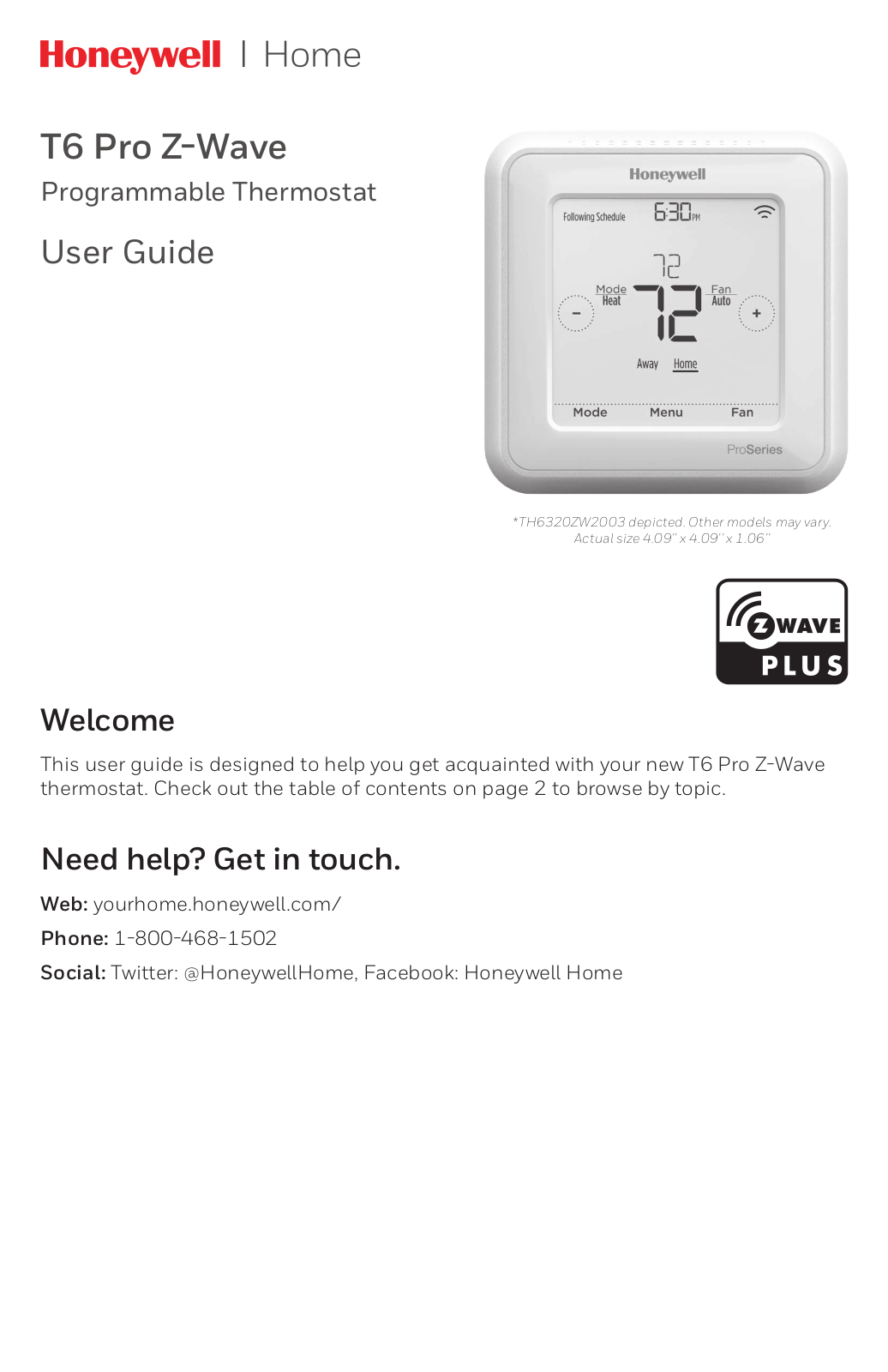 Honeywell T6 Pro Z-Wave User Manual