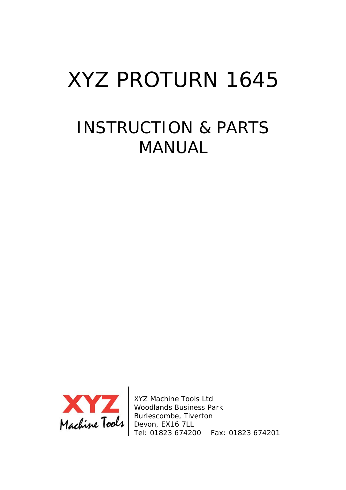 xyz machine tools 1645 Instruction Manual