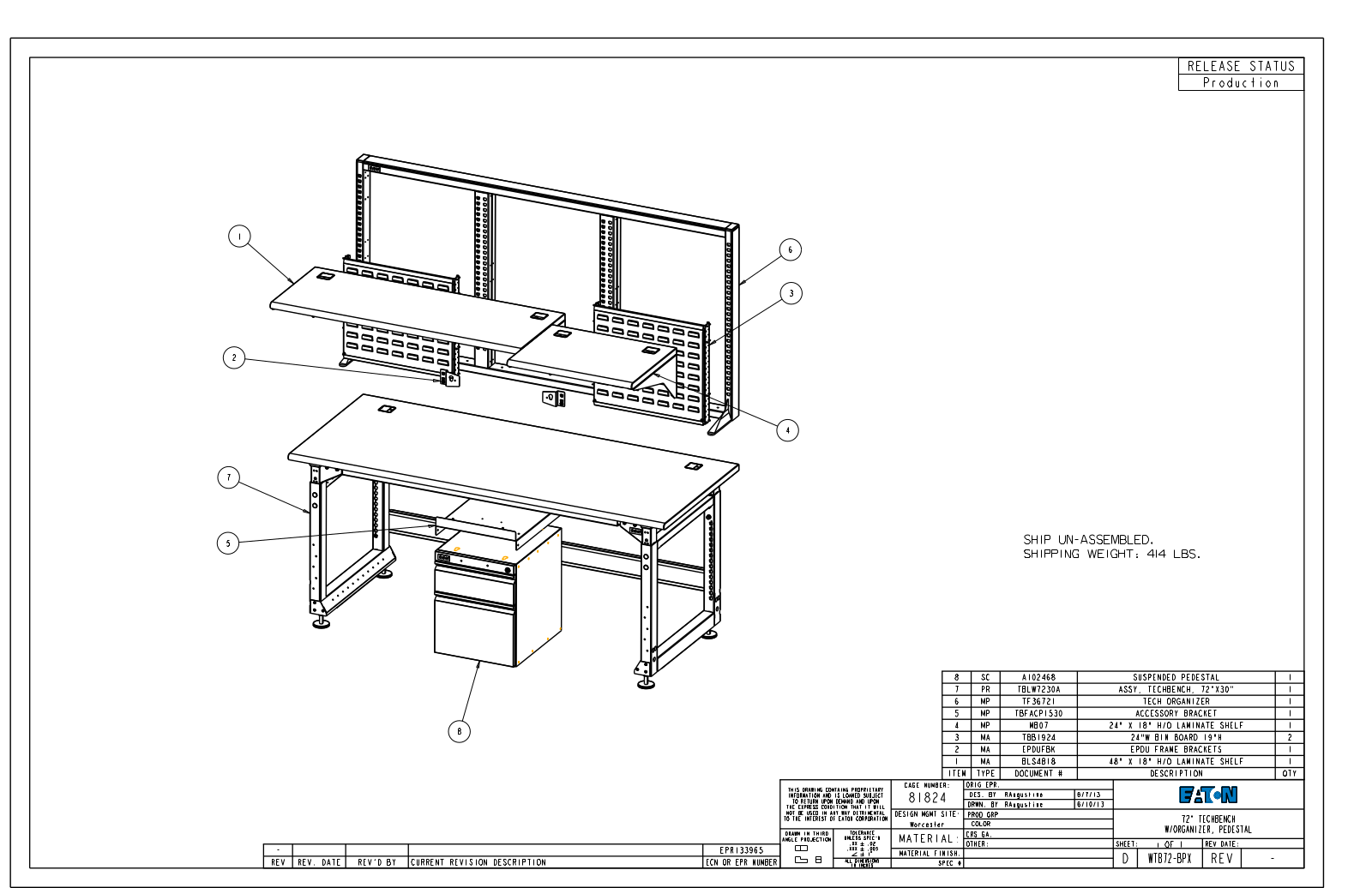 Eaton Benches By Wright Line WTB72-BPX Dimensional Sheet