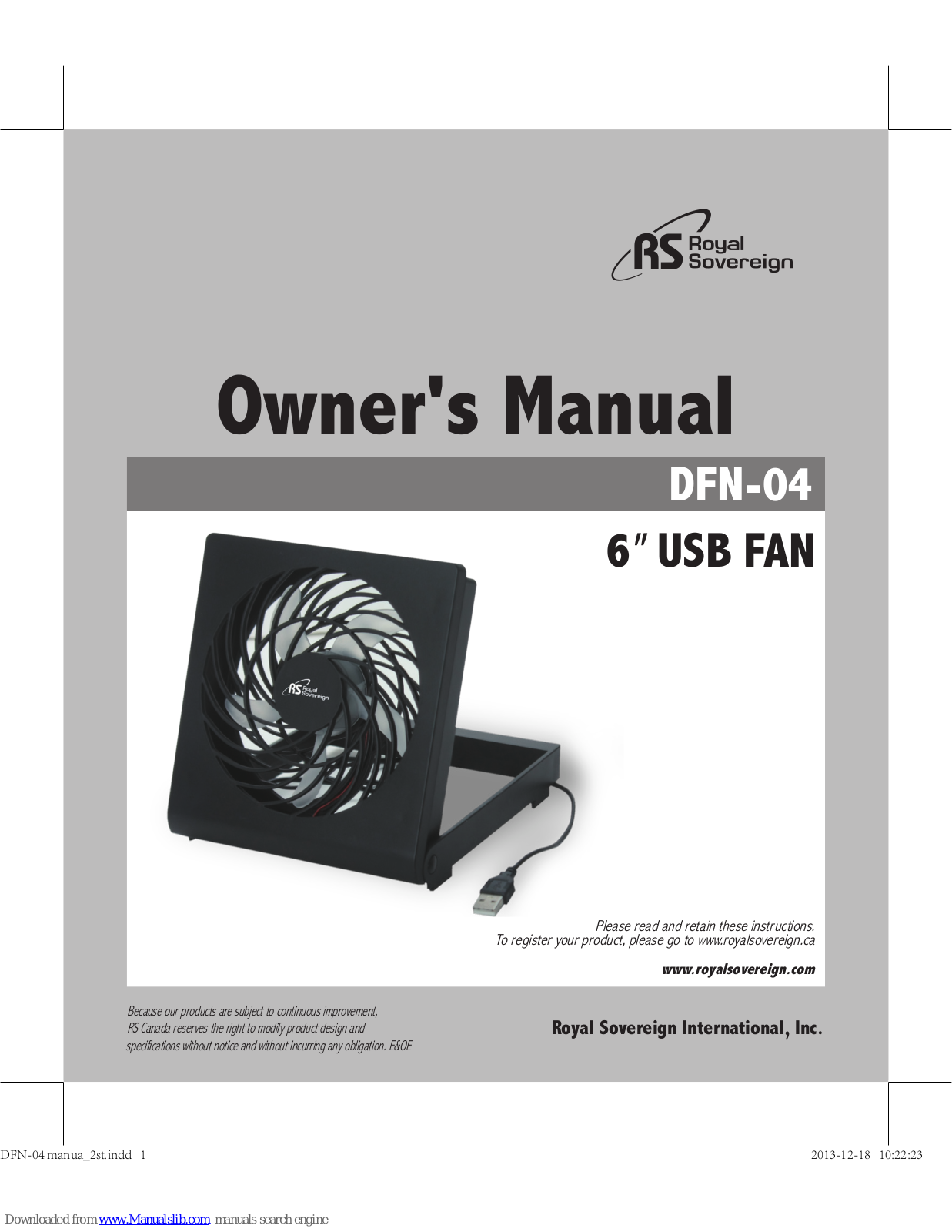 Royal Sovereign DFN-04 Owner's Manual