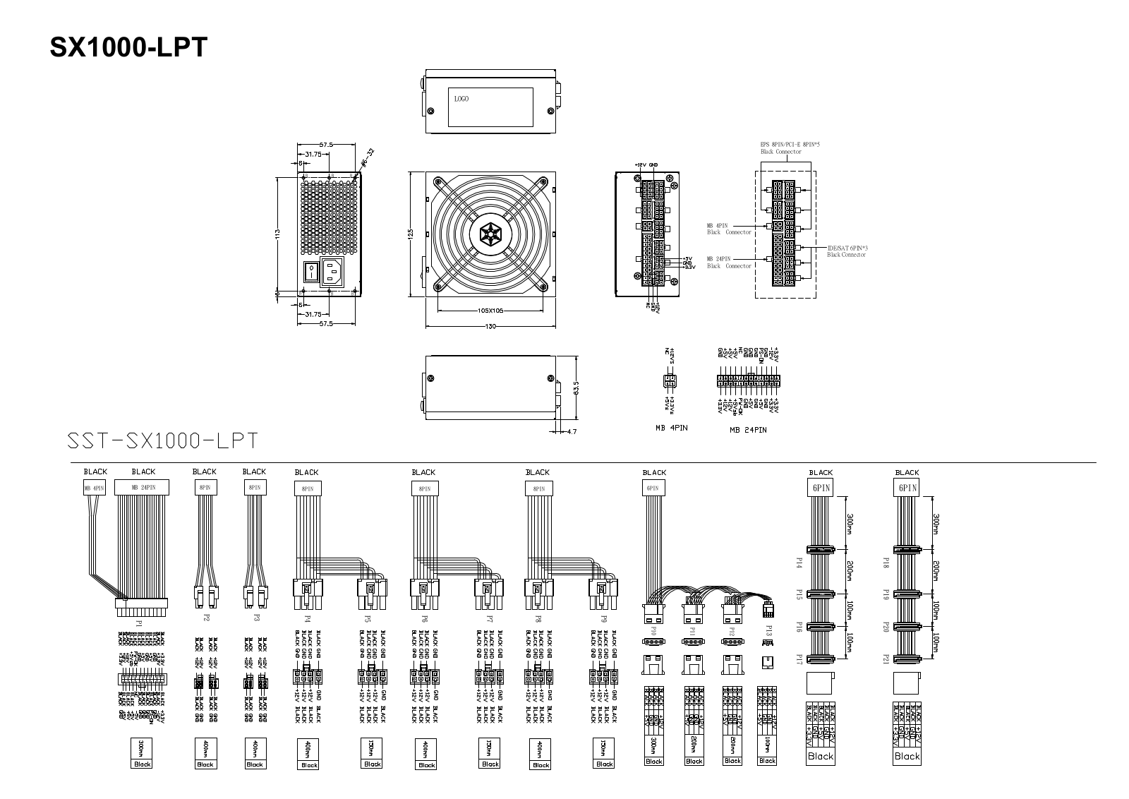 SilverStone SST-SX1000-LPT Dimensional drawing