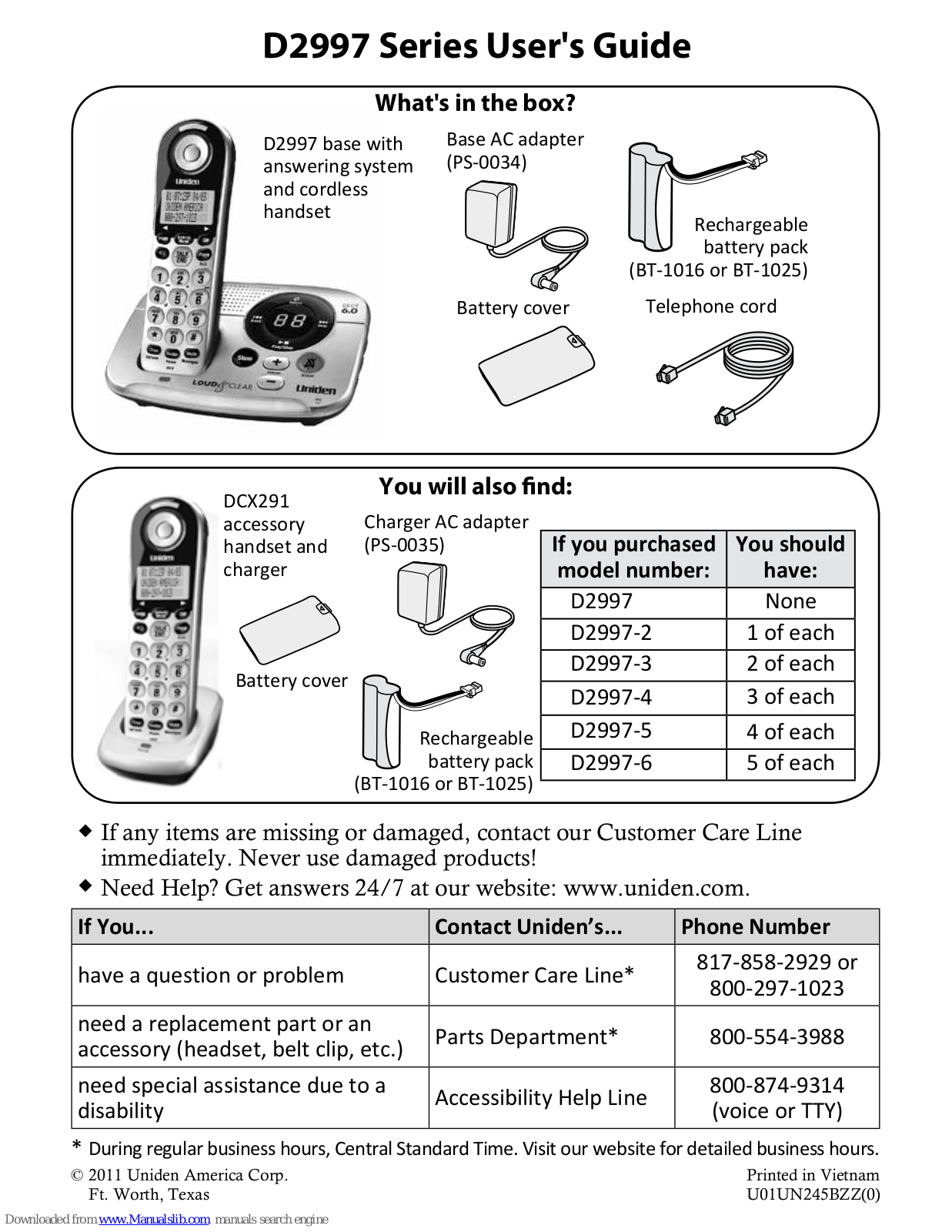 Uniden D2997-2, D2997-3, D2997-4, D2997-6, D2997-5 User Manual