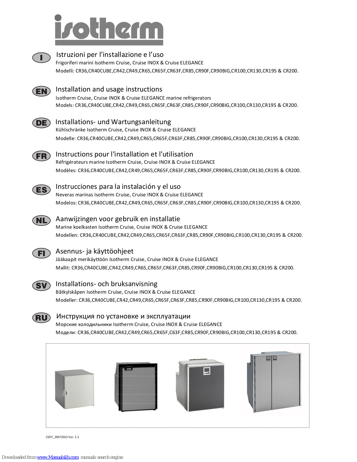 Isotherm CR36, CR42, CR65F, CR49, CR40CUBE Instruction Manual