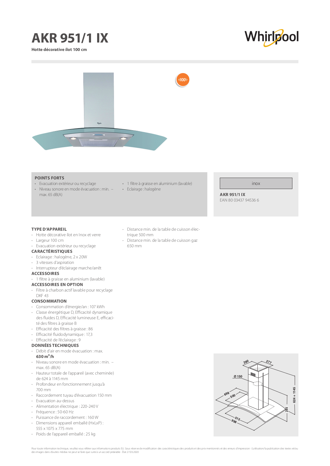 Whirlpool AKR 951/1 IX Product information