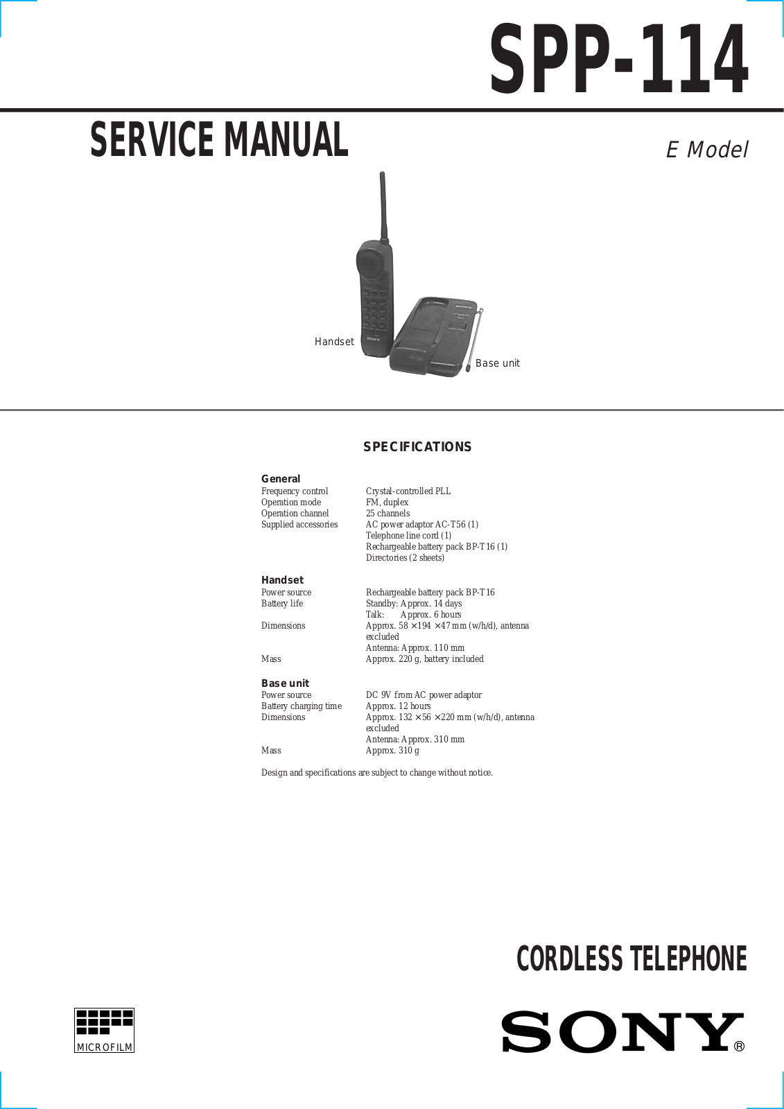 SONY SPP-114 Service Manual