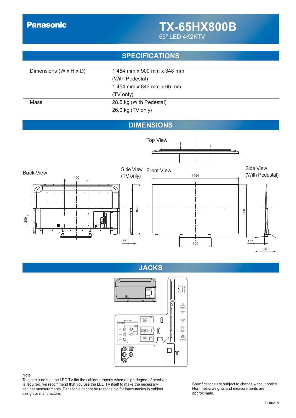 Panasonic TX-65HX800B Instruction manual