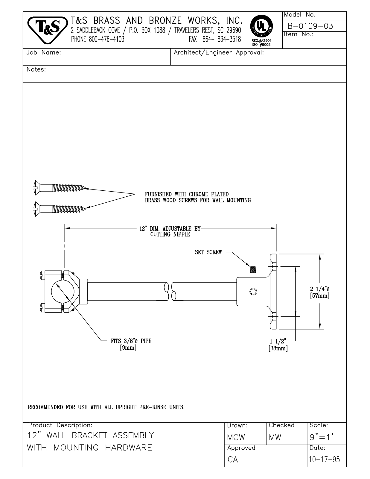 T & S Brass & Bronze Works B-0109-03 General Manual