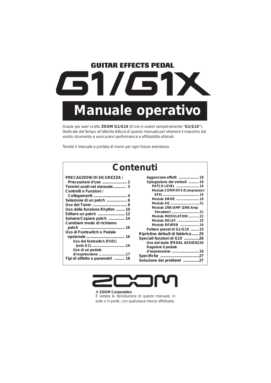 Zoom G1X, G1 User Manual