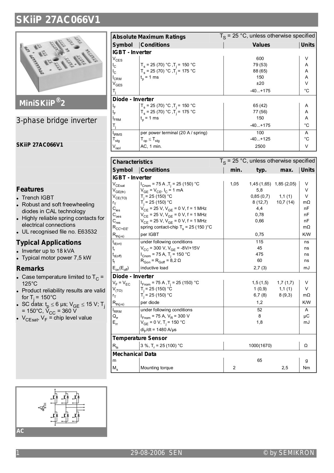 Semikron SKIIP27AC066V1 Data Sheet