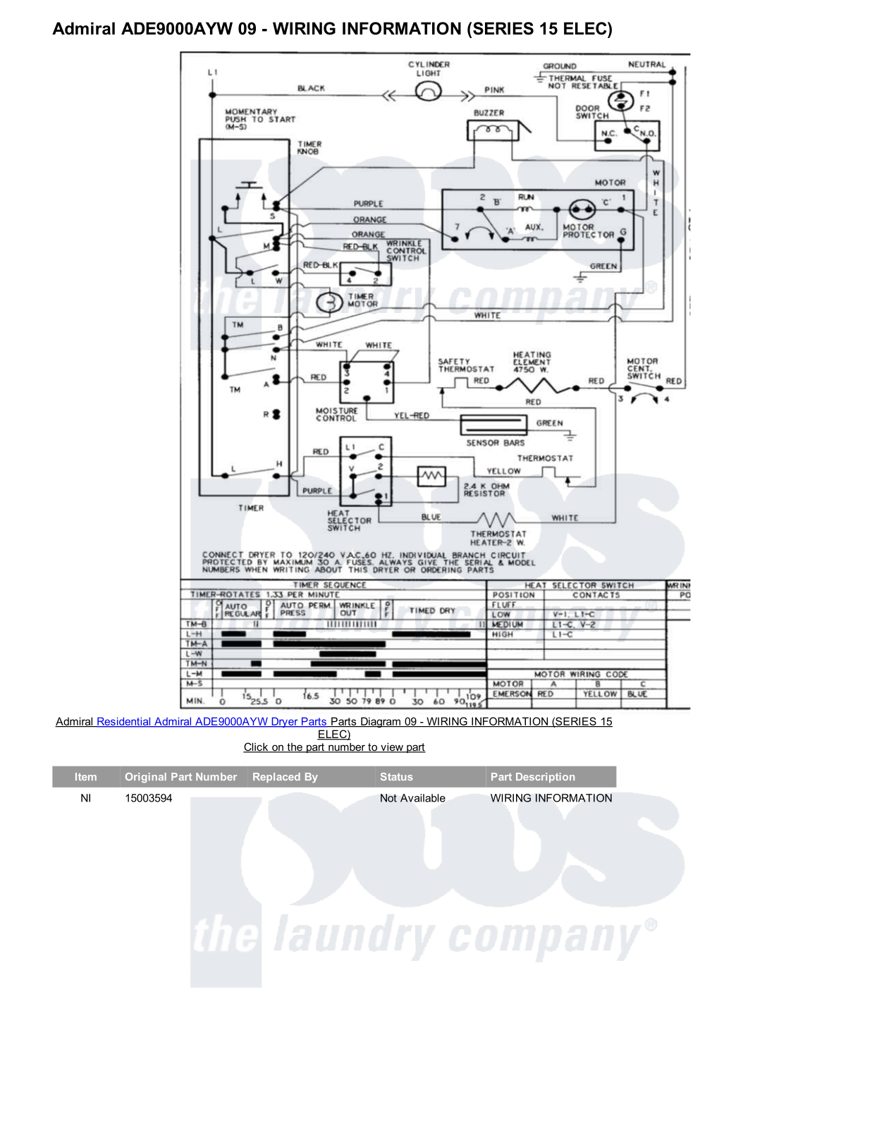 Admiral ADE9000AYW Parts Diagram