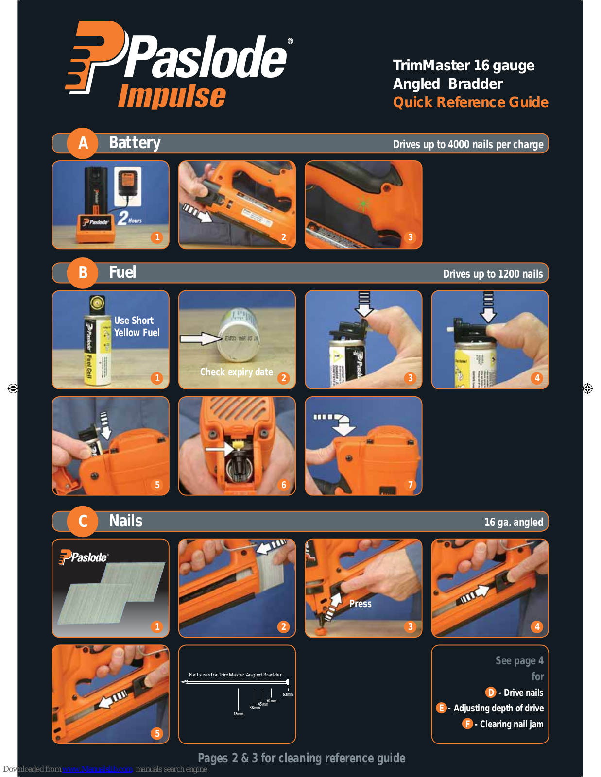 Paslode TrimMaster IM250A-Li Quick Reference Manual