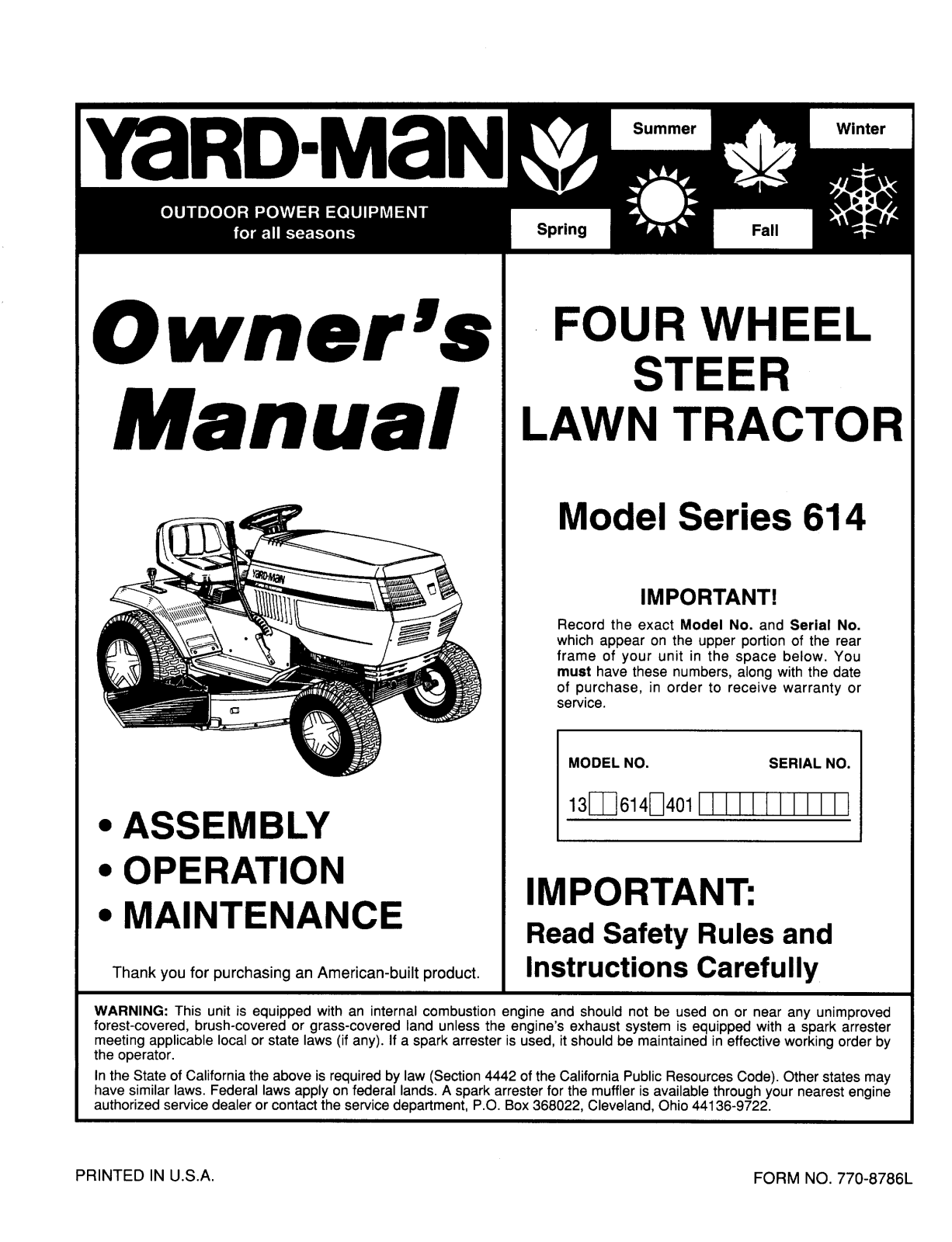 Yard-Man 614 User Manual