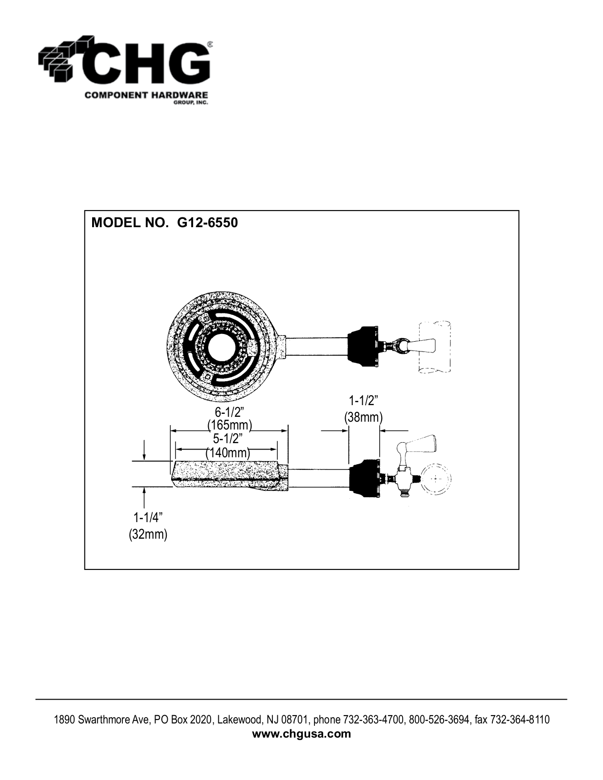 Component Hardware G12-6550 User Manual