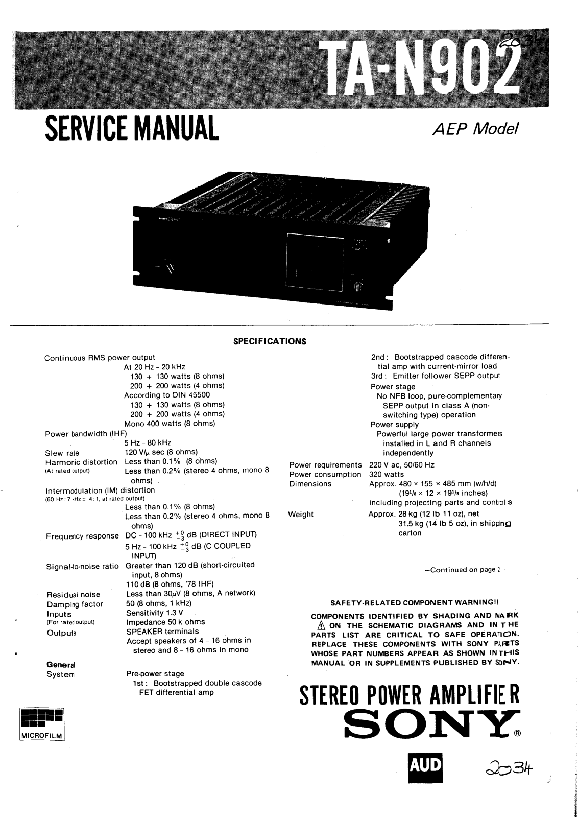 Sony TAN-902 Service manual