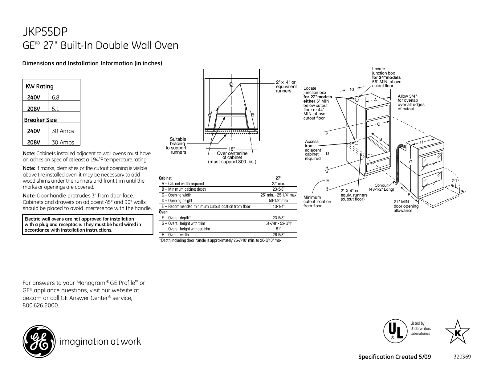 General Electric JKP55DPBB User Manual