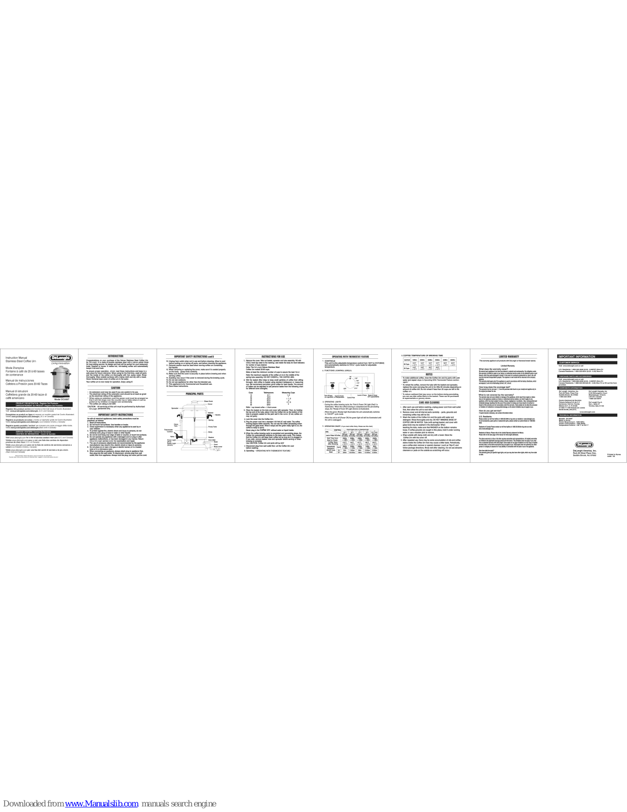 DeLonghi DCU60T Owner's Manual